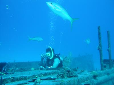 Leitner taking a picture of: me taking a picture of: Brian swiming through the wreck. Got it?