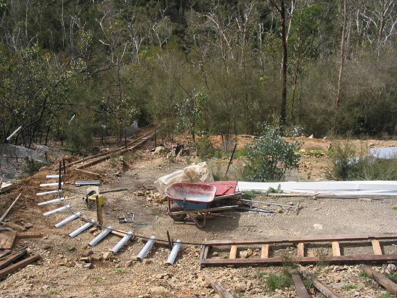 Partly built curve - inside rail is welded to steel sleepers