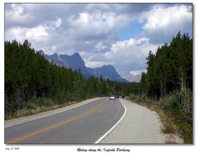 Riding along the Icefields Parkway