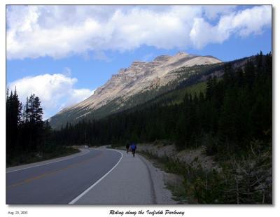 Riding along the Icefields Parkway