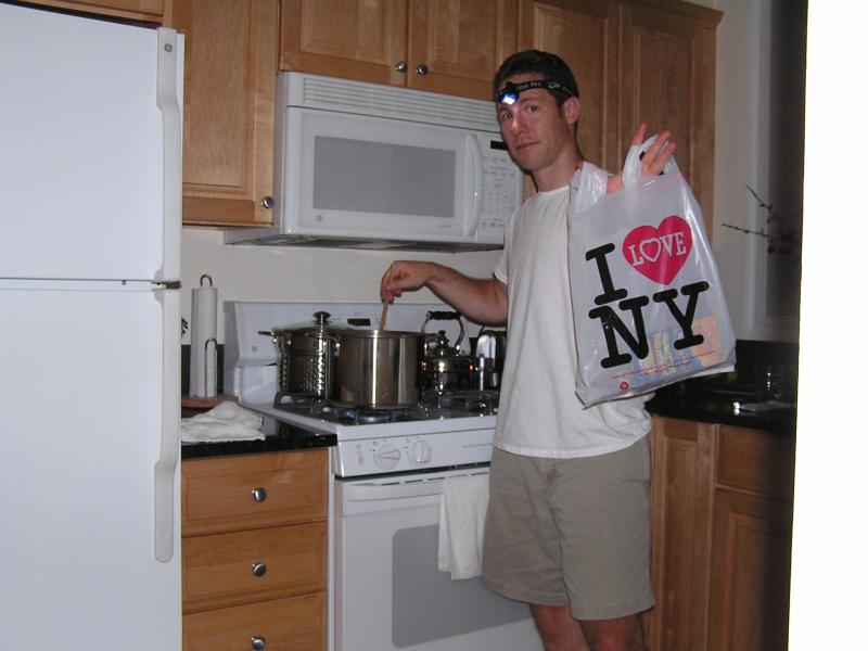 NYC - Brent cooking us Mac n Cheese in the dark
