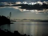 misty mountain morning with shore