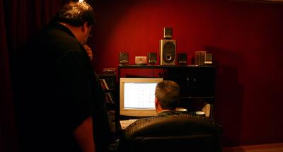 Andy and John hacking Don's computer for Christmas.