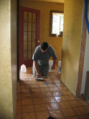 Sunday, 9/24/03, and the grout is getting wiped down