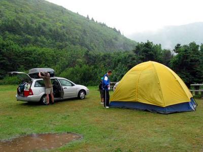De-camping in the rain.