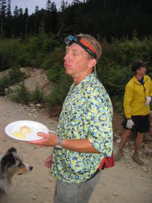 Tim Halder eating pierogies