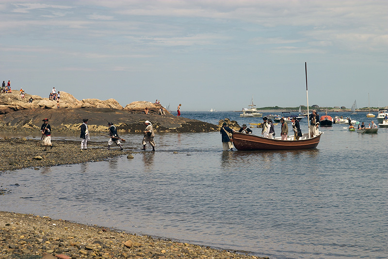 and coming ashore.