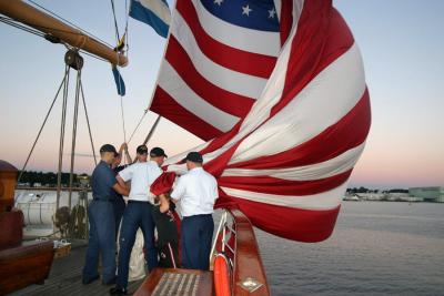 Lowering Colors on the Barque Eagle in New London CT.