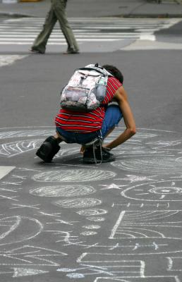 Sidewalk Artist Working