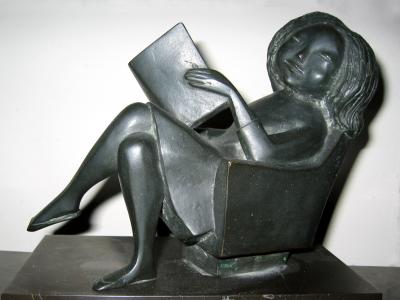 Enjoying a Book, Bronze by Maria Barreira, Bronze 6high x 6 wide, 1966