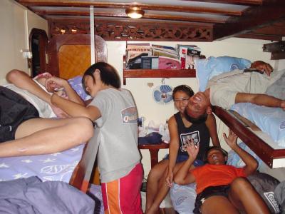 the guys in their cabin - Cheng down with high fever
