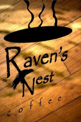Raven's Nest Coffee
This image is comoposed of two shots.  The first was the logo in the front window, the second a close up of the hardwood floors in the shop.  I deleted the background from the window logo shot, and superimposed it onto the hardwood floor shot.  I gave the logo a slight 3D bevel...