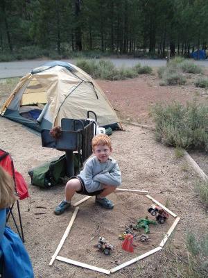 Boston set up his own campsite.
