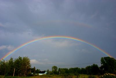 rainbow. over the farm