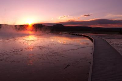 Sunset over the geyser pools