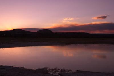 Sunset over the geyser pools