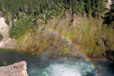 A rainbow over the Yellowstone upper falls