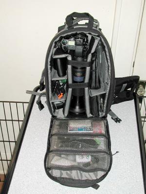 Tamrac photo-backpack (complete open view)