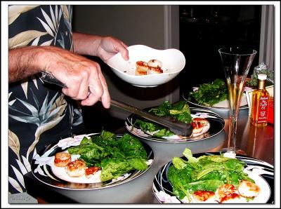 Warm Spinach and Arugula Salad with Seared Scallops