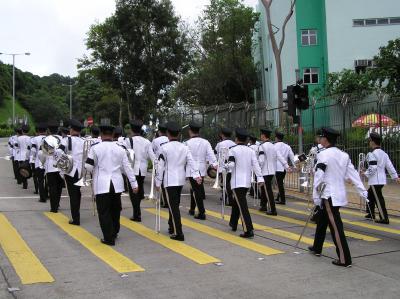 Police Band arrived and marched to upper location to wait the funereal parade.
