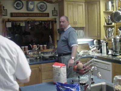 Barry Hill, of Pizza Inn, Texas, making breakfast  at Stonewall