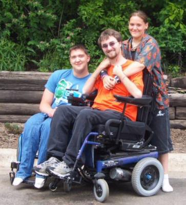 Nick, Courage resident,  Jake and Dani, a friend,  Courage Center, May 2003