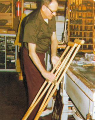 Dad at the shop, March 1979