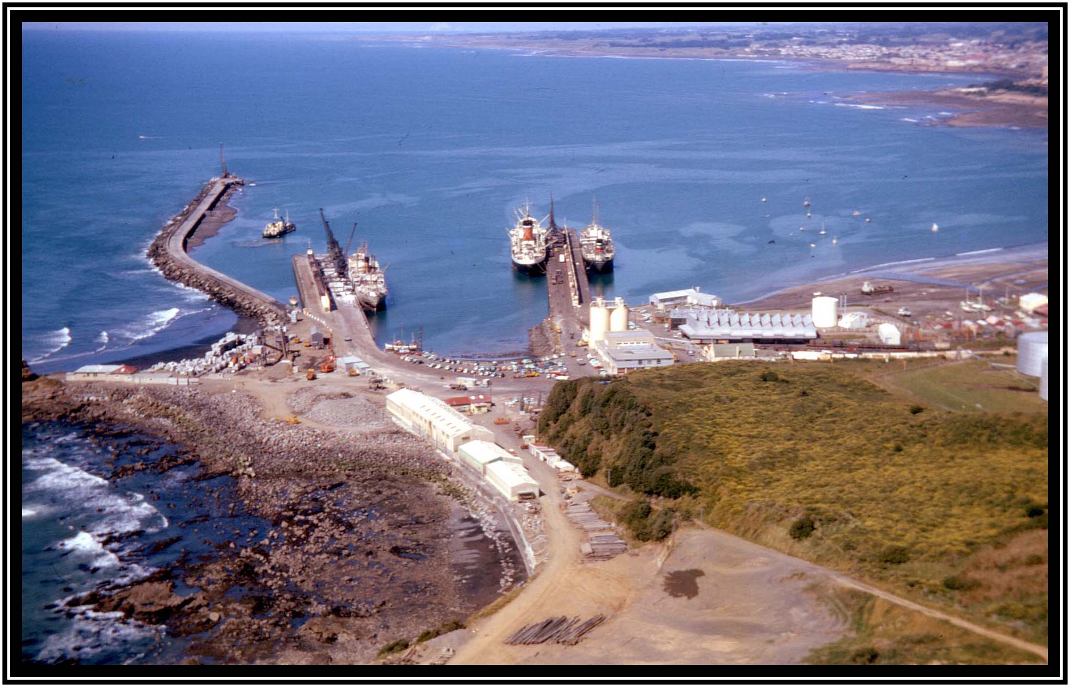 1966 New Plymouth Harbour NZ, from the Rock.jpg