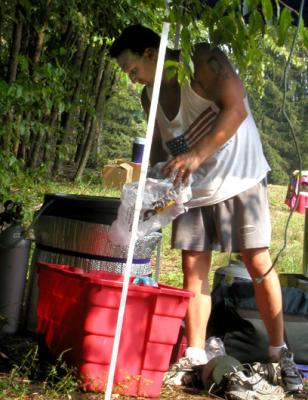 Christian Parker sets up a keg of Tuppers Pils