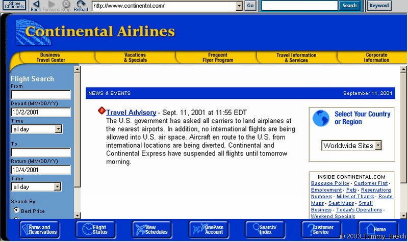 Screenshots I collected September 11, 2001, at the time of World trade center disaster
