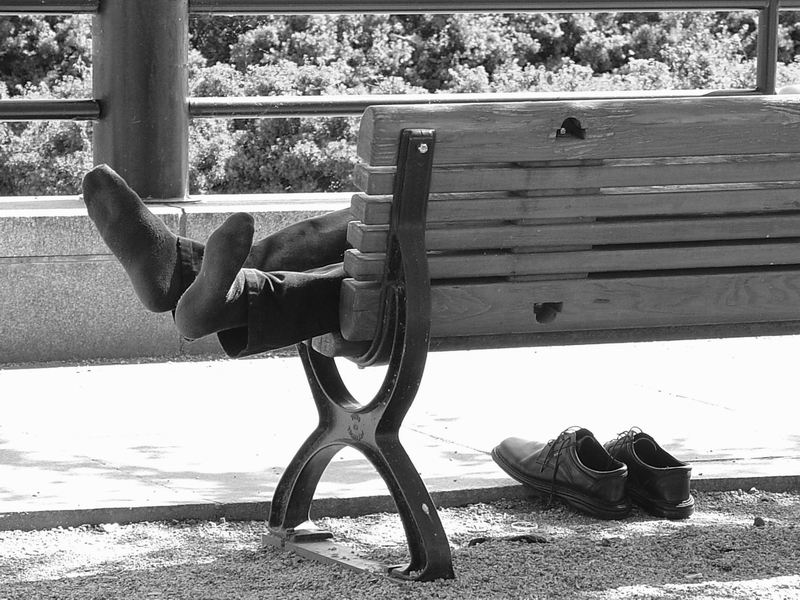 <p align=center><b> Homeless Man Sleeping on a Bench II*</b> <br> <font size=1> by Nicolas St-Pierre </font></p>