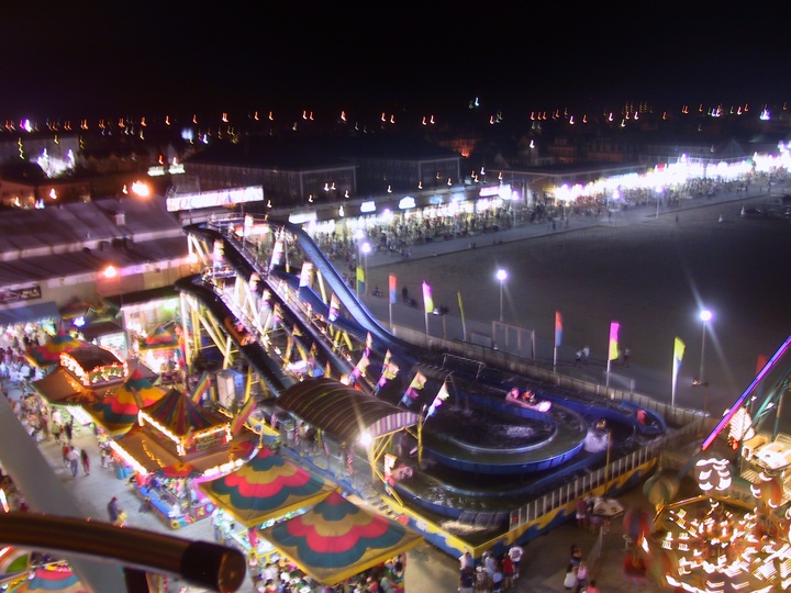 The log flume ride, taken from the ferris wheel.