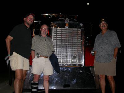 Tom, Andy & Stu with the big truck. Note the MOON in the upper right.