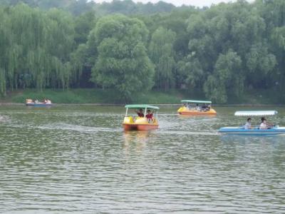 Yong Jing and Zhang Bo paddling in the Summer Palace lake.