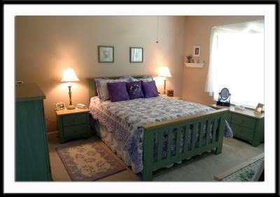 Master bedroom. French door to screened porch is opposite bed on wall to my far right.