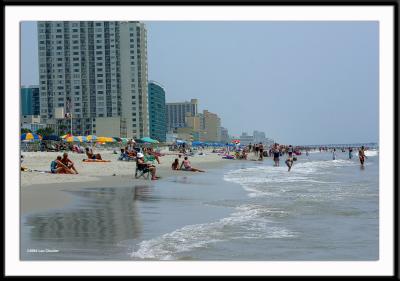 The view along the beach at 20th Avenue South in Myrtle Beach, South Carolina.
