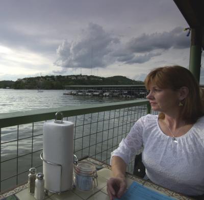 Ann looks out on Lake Travis
