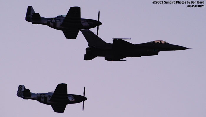 USAF Heritage Flight of F-16, TF-51 Mustang Crazy Horse and P-51D-25NT Excalibur aviation air show stock photo #6754