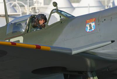 Spitfire MH434 gets ready for air display, pilot makes last checks before take off.