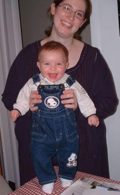 Max in his Snoopy overalls