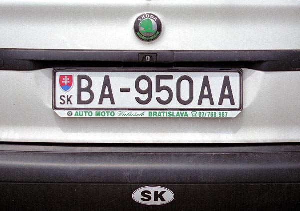 Pre-EU Slovak license plate from Bratislava