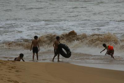 playing on the beach