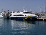 Fast Monohull operated by Formentera-based Mediterranea Pitiusa
Seen at La Savina, Formentera, with catamaran Rapido de Menorca astern