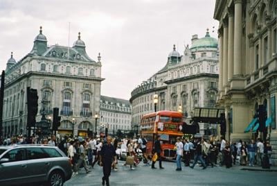 Piccadilly Circus, looking down a busy Regent Street.