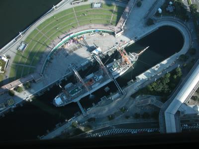 Looking down from the Landmark Tower at a Tall Ship