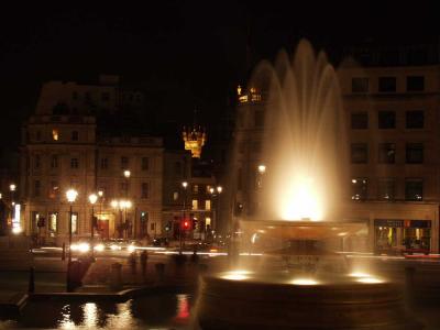 Trafalgar Square, with houses of Parliment in the background.
Using Olympus night mode.