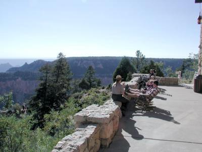 Ranger and tourists at Grand Canyon Lodge