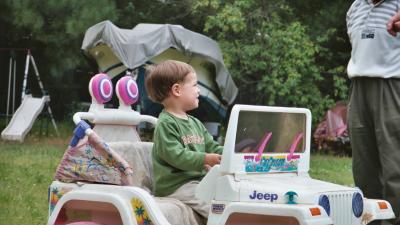 Ben driving the toy Jeep (at Great Grandpa's and Great Grandma's house in Norfolk, VA)
