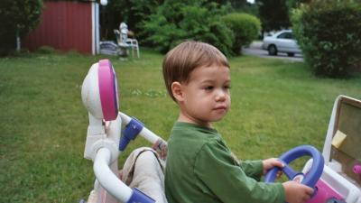 Ben driving the toy Jeep (at Great Grandpa's and Great Grandma's house in Norfolk, VA)