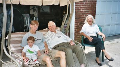 Ben, Uncle Jeffrey, Great Grandpa, and Great Grandma (at Great Grandpa's and Great Grandma's house in Norfolk, VA)